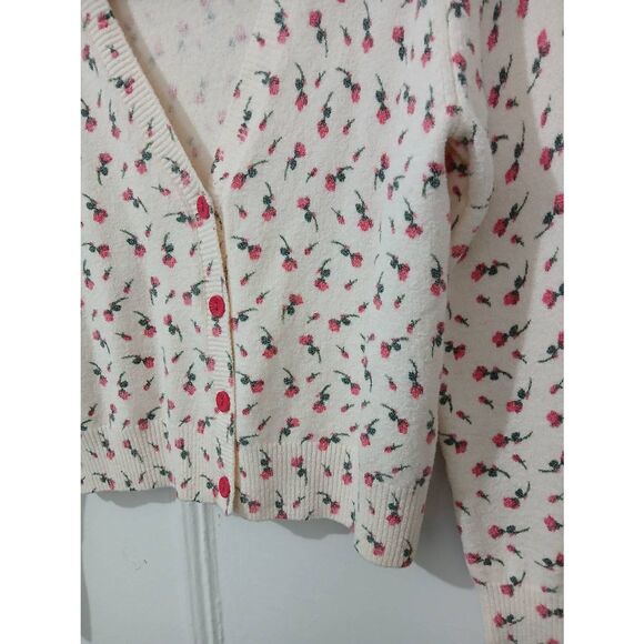 Zara womens medium sweater cardigan cream red fairy Cottagecore wool blend - Picture 4 of 8
